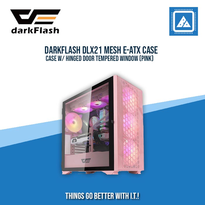 DARKFLASH DLX21 MESH E-ATX CASE W/ HINGED DOOR TEMPERED WINDOW (PINK) DARKFLASH DLX21 MESH E-ATX CASE W/ HINGED DOOR TEMPERED WINDOW (PINK)